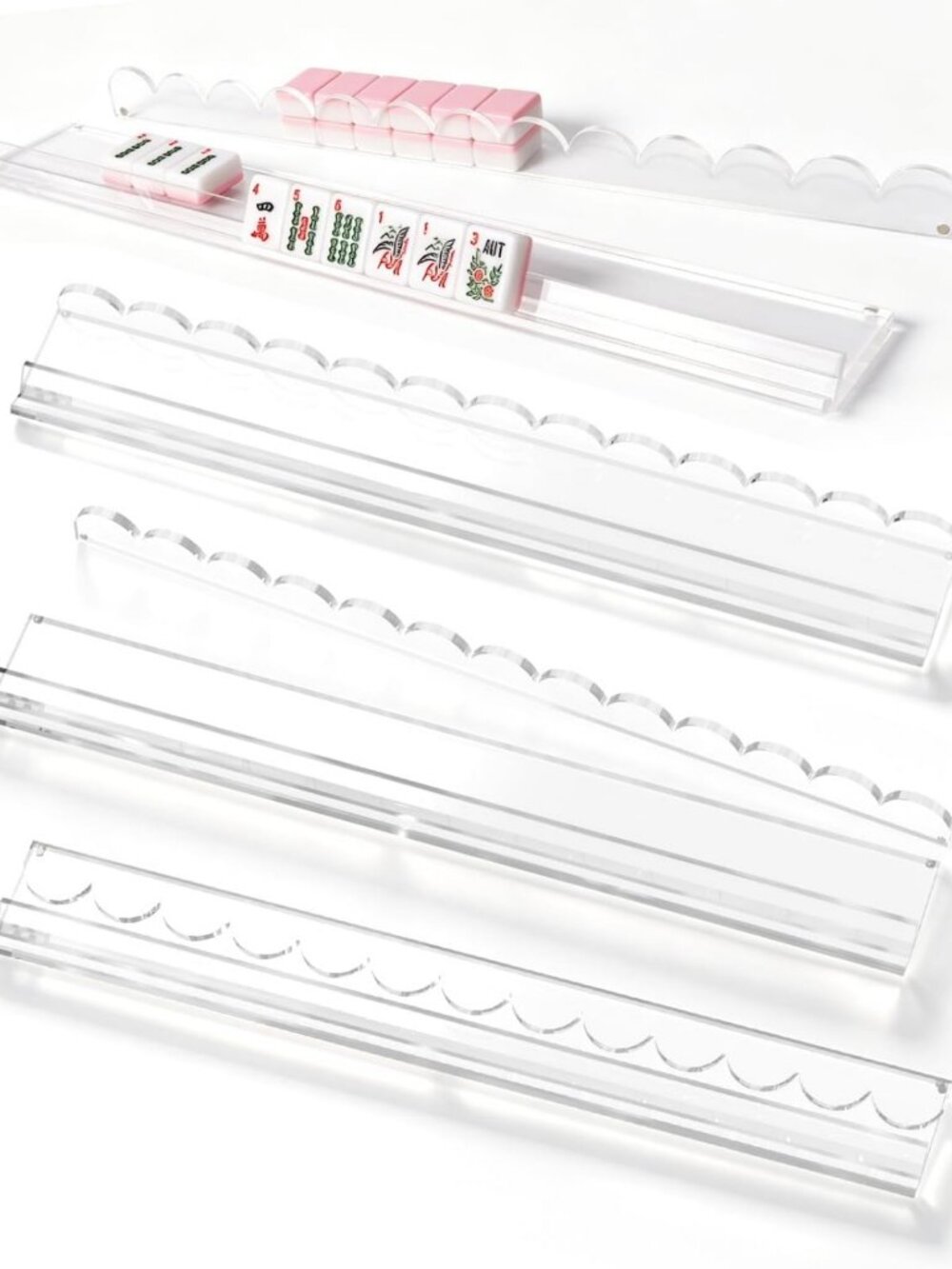 Acrylic Mahjong Racks with Magnetic Pusher, 17.4in Set of 4 Clear